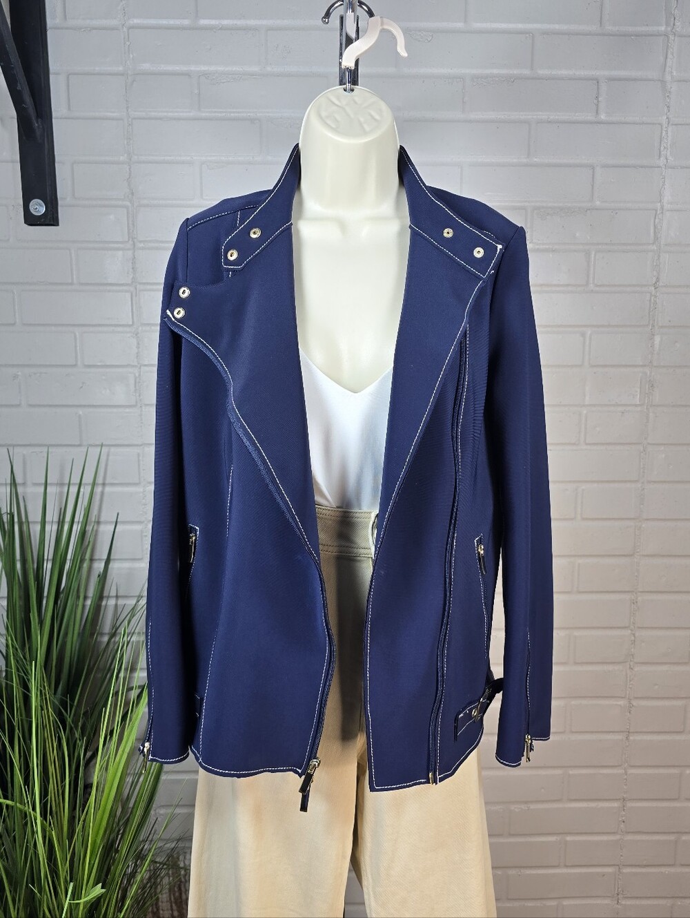 Chico's Navy Blue Zip Front Moto Jackets Size 0 Or 4/6